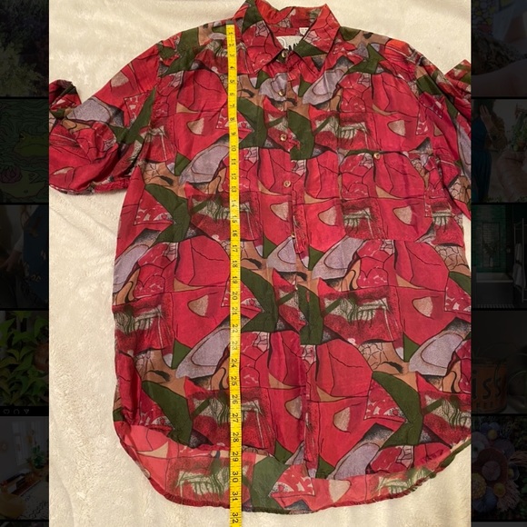 Vintage 100% silk abstract button up shirt M - Picture 8 of 9